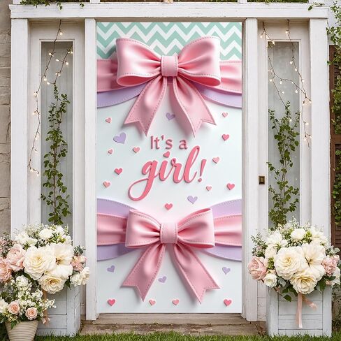 Welcome Baby Door Banner Welcome Home Baby Girl Door Cover with Pink Bow for Its A Girl Banner Baby Shower Favors Gender Reveal Party Decorations Newborn Celebration in Saudi Arabia