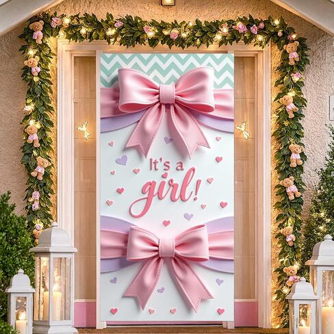 Welcome Baby Door Banner Welcome Home Baby Girl Door Cover with Pink Bow for Its A Girl Banner Baby Shower Favors Gender Reveal Party Decorations Newborn Celebration in Saudi Arabia