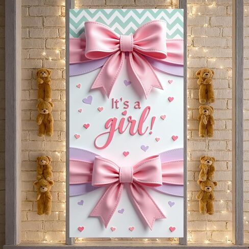 Welcome Baby Door Banner Welcome Home Baby Girl Door Cover with Pink Bow for Its A Girl Banner Baby Shower Favors Gender Reveal Party Decorations Newborn Celebration in Saudi Arabia