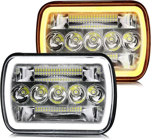 CO LIGHT 5x7/7x6 LED Headlights with DRL and Amber Turn Light Rectangular Headlight - Compatible with Wrangler YJ, Cherokee XJ - Replacement H5054 H6054LL 6052 6053-2Pcs (Black) in Kuwait