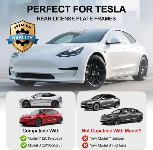 Rear License Plate Holder for Tesla Model Y(2020-2024)& Model 3(2017-2023),Rear License Plate Frames for Tesla Model 3&Y Accessories,Rear Number Plate with Anti Theft Screw Kit-OE:109684400B in Kuwait