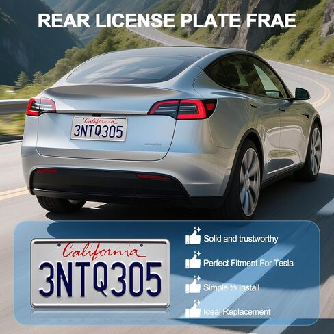 Rear License Plate Holder for Tesla Model Y(2020-2024)& Model 3(2017-2023),Rear License Plate Frames for Tesla Model 3&Y Accessories,Rear Number Plate with Anti Theft Screw Kit-OE:109684400B in Kuwait