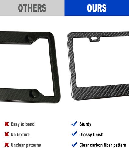 Aootf Carbon Fiber License Plate Frames- 100% Real Carbon Cloth Wrapped Stainless Steel Car Tag Holder, 2 Pack Slim Edge Black Covers with Anti Theft Screws Caps, 4 Hole in Saudi Arabia