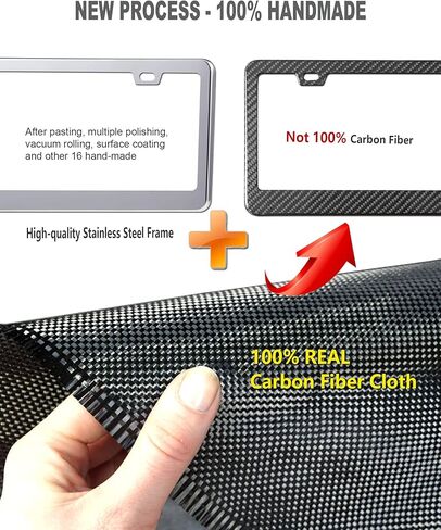 Aootf Carbon Fiber License Plate Frames- 100% Real Carbon Cloth Wrapped Stainless Steel Car Tag Holder, 2 Pack Slim Edge Black Covers with Anti Theft Screws Caps, 4 Hole in Saudi Arabia