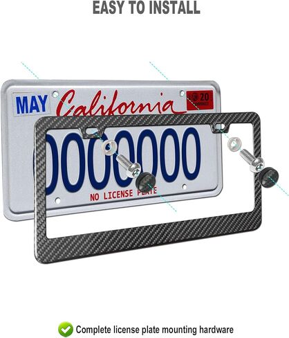 Aootf Carbon Fiber License Plate Frames- 100% Real Carbon Cloth Wrapped Stainless Steel Car Tag Holder, 2 Pack Slim Edge Black Covers with Anti Theft Screws Caps, 4 Hole in Saudi Arabia