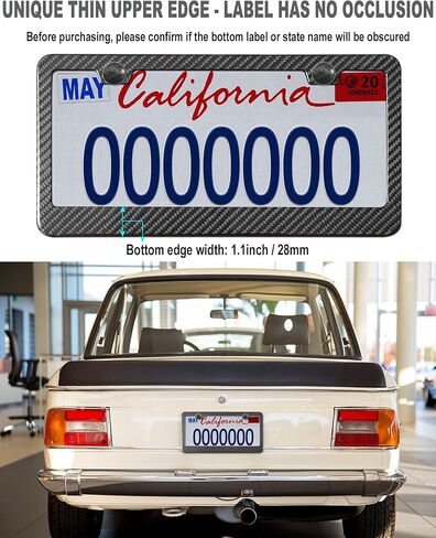 Aootf Carbon Fiber License Plate Frames- 100% Real Carbon Cloth Wrapped Stainless Steel Car Tag Holder, 2 Pack Slim Edge Black Covers with Anti Theft Screws Caps, 4 Hole in Saudi Arabia