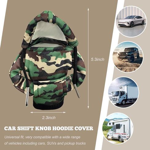 Car Shift Knob Hoodie Cover, Funny Shifter Stick Hoodie Protector Mini Gear Lever Decor, Fashionable Gear Shifter Shirt Sweater Universal Interior Decoration for SUV Truck RV (Camouflage) in Saudi Arabia