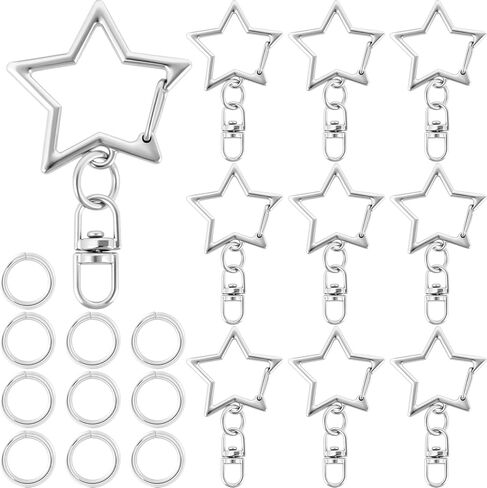 20pcs Star Shaped Spring Snap Clasps, Swivel Keychain Clip Buckle with Open Jump Ring, Zinc Alloy Snap Hook Jewelry Clasps for Keychain DIY Crafts- Silver in Saudi Arabia