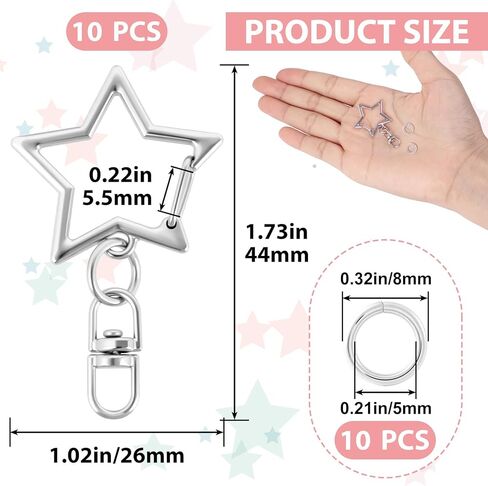 20pcs Star Shaped Spring Snap Clasps, Swivel Keychain Clip Buckle with Open Jump Ring, Zinc Alloy Snap Hook Jewelry Clasps for Keychain DIY Crafts- Silver in Saudi Arabia