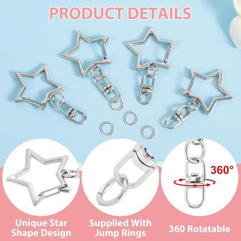 20pcs Star Shaped Spring Snap Clasps, Swivel Keychain Clip Buckle with Open Jump Ring, Zinc Alloy Snap Hook Jewelry Clasps for Keychain DIY Crafts- Silver in Saudi Arabia