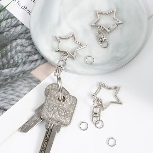 20pcs Star Shaped Spring Snap Clasps, Swivel Keychain Clip Buckle with Open Jump Ring, Zinc Alloy Snap Hook Jewelry Clasps for Keychain DIY Crafts- Silver in Saudi Arabia