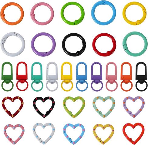 30 Pcs Colorful Small Keychain Clasps Set, Lobster Clasp Keychain Parts with Swivel Clasp Hooks, Spring O Rings, Heart Shaped for Key Chain DIY Crafts & Gifts in Saudi Arabia