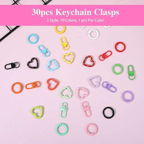 30 Pcs Colorful Small Keychain Clasps Set, Lobster Clasp Keychain Parts with Swivel Clasp Hooks, Spring O Rings, Heart Shaped for Key Chain DIY Crafts & Gifts in Saudi Arabia