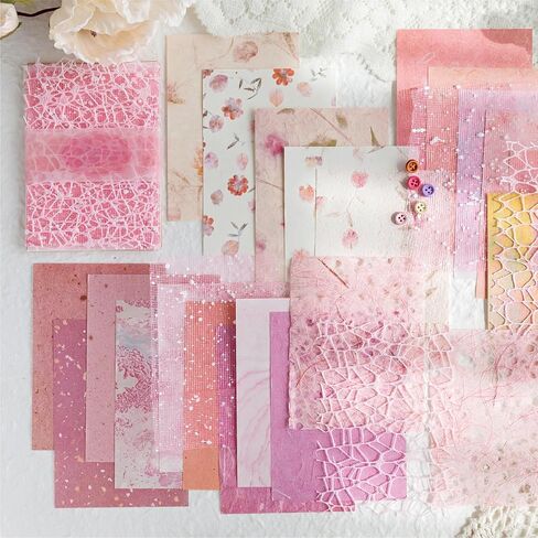 26 Sheets Vintage Background Paper and 5pcs Buttons Set, Retro Gorgeous Lace Yarn Snowflake Style Decorative Papers for Journaling Scrapbooking Letter Gift Wrap Decorations in Saudi Arabia