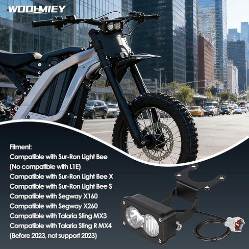 مجموعة المصابيح الأمامية للدراجة الترابية بقدرة 10 وات LED مع مفتاح حامل لحزام المحول، التوصيل والتشغيل، متوافق مع Sur-Ron Light Bee X S، Talaria Sting R MX4 & X260 (أبيض) in Kuwait