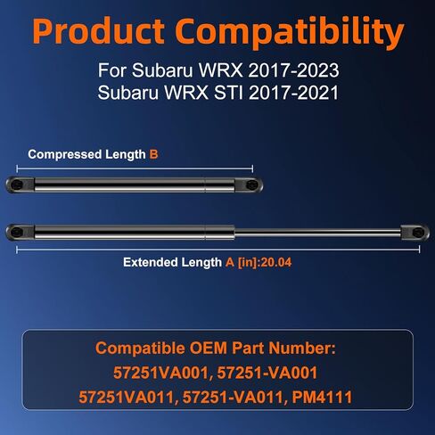 Qty (2) 57251-VA001 Front Hood Strut Lift Support Compatible with Subaru WRX 2017-2023 (from 02/03/2016), Bonnet Gas Shock Strut Fit for Subaru WRX STI 2017-2021 Replace OE# 57251VA011 in Saudi Arabia