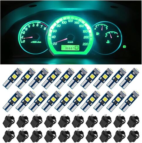 مصابيح T5 LED للوحة قيادة السيارة، 20 قطعة 3030-3SMD LED لمبة مع مقبس قفل ملتوي، لمبة إضاءة فائقة السطوع لمؤشر قياس لوحة مجموعة الأدوات in Kuwait