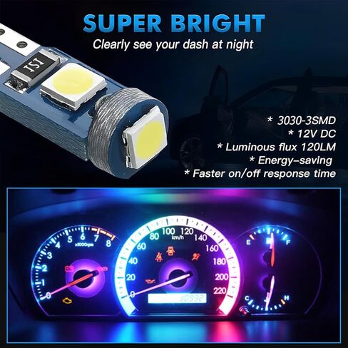 مصابيح T5 LED للوحة قيادة السيارة، 20 قطعة 3030-3SMD LED لمبة مع مقبس قفل ملتوي، لمبة إضاءة فائقة السطوع لمؤشر قياس لوحة مجموعة الأدوات in Kuwait