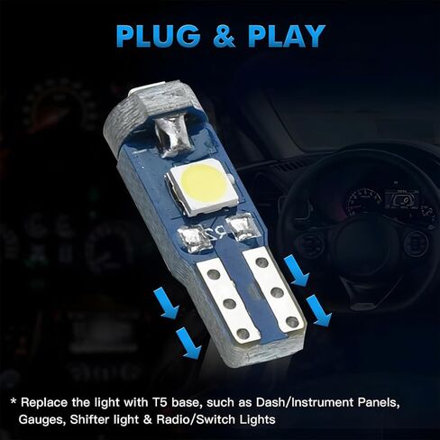 مصابيح T5 LED للوحة قيادة السيارة، 20 قطعة 3030-3SMD LED لمبة مع مقبس قفل ملتوي، لمبة إضاءة فائقة السطوع لمؤشر قياس لوحة مجموعة الأدوات in Kuwait
