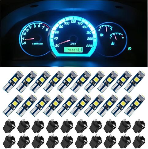 مصابيح T5 LED للوحة قيادة السيارة، 20 قطعة 3030-3SMD LED لمبة مع مقبس قفل ملتوي، لمبة إضاءة فائقة السطوع لمؤشر قياس لوحة مجموعة الأدوات in Kuwait