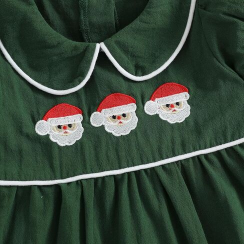 Toddler Infant Baby Girl Christmas Outfit Short Sleeve Doll Collar Santa Embroidery Smocked Dress Fall Xmas Outfit in Saudi Arabia