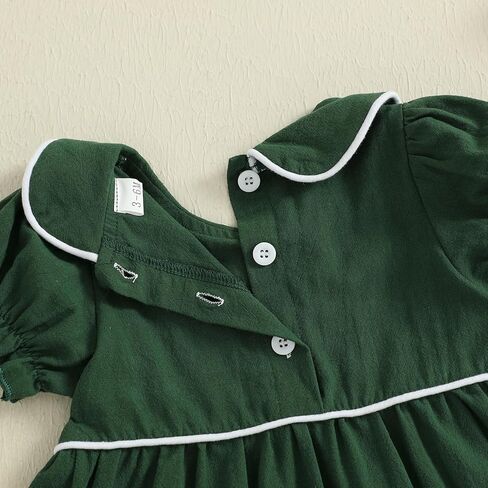 Toddler Infant Baby Girl Christmas Outfit Short Sleeve Doll Collar Santa Embroidery Smocked Dress Fall Xmas Outfit in Saudi Arabia