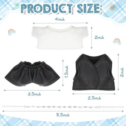 Hiboom 4 Piece Clothes Set for 17cm Doll Outfit Black Leather Vest, Skirt, White T-Shirt, Necklace Outfit for 17cm Accessories Suit 1st/2nd/3rd Gen Dolls (No Doll) in Saudi Arabia