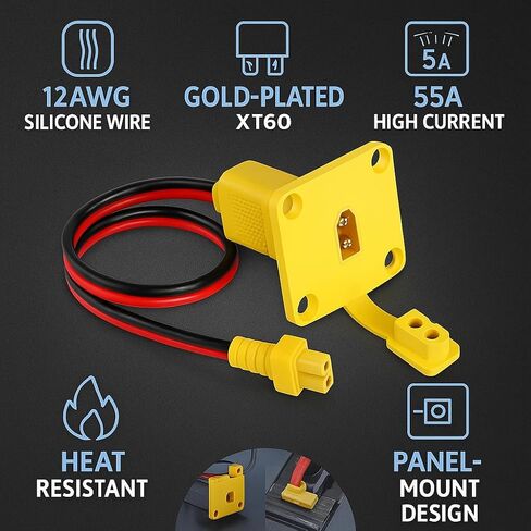 كابل تمديد 12AWG XT60 ذكر إلى أنثى مع لوحة تركيب، قابس XT60 إلى موصل سلك المقبس لبطارية ليبو RC، طائرة بدون طيار FPV، السيارة، ونظام الطاقة DIY (30 سم) in Kuwait