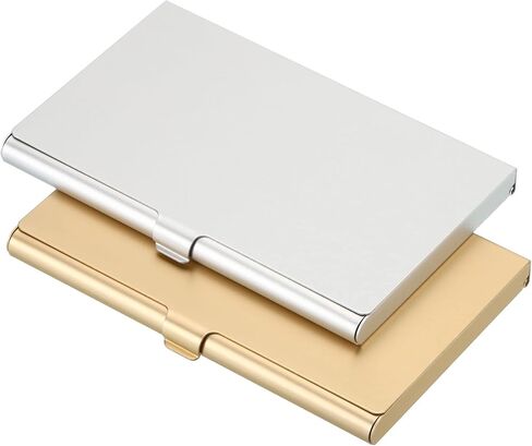 Business Card Holder, 2 Pack Aluminum Metal Card Case Professional Slim Pocket Card Holder for Name Card Credit Card, Gold, Silver in Saudi Arabia