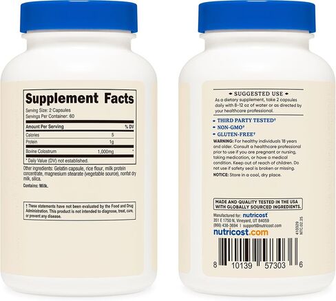Nutricost Colostrum 500mg, 120 Capsules - Gluten Free & Non-GMO in Saudi Arabia