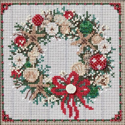 Mill Hill Seashell Wreath Beaded Counted Cross Stitch Kit Buttons & Beads 2024 Winter Series MH142432, 5.25" x 5.25", Multi in Saudi Arabia