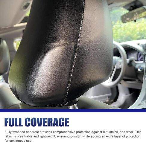 2 PCS Cars Front Seat Headrest Covers, Waterproof PU Stretch Leather Seat Headrest Cover, Full Wrap-Around Scratch-Resistant Protector, Universal for Most Cars (Black) in Saudi Arabia