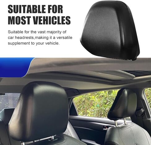 2 PCS Cars Front Seat Headrest Covers, Waterproof PU Stretch Leather Seat Headrest Cover, Full Wrap-Around Scratch-Resistant Protector, Universal for Most Cars (Black) in Saudi Arabia