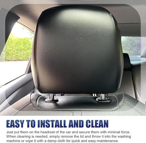 2 PCS Cars Front Seat Headrest Covers, Waterproof PU Stretch Leather Seat Headrest Cover, Full Wrap-Around Scratch-Resistant Protector, Universal for Most Cars (Black) in Saudi Arabia