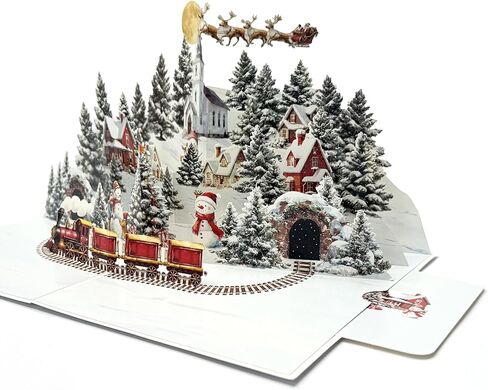 3D Pop Up Christmas Card, Winter Night Town Snowman Forest Design, Handmade Greeting Card for Christmas Holiday Gift in Saudi Arabia