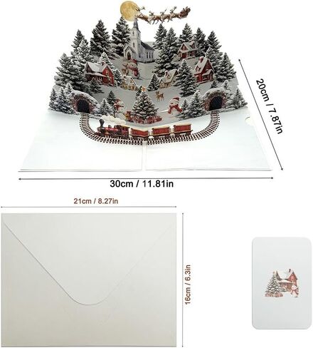 3D Pop Up Christmas Card, Winter Night Town Snowman Forest Design, Handmade Greeting Card for Christmas Holiday Gift in Saudi Arabia
