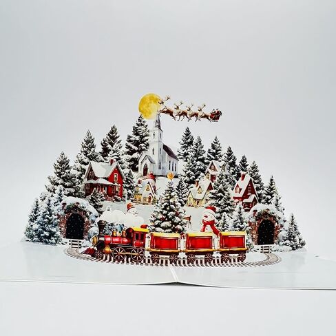 3D Pop Up Christmas Card, Winter Night Town Snowman Forest Design, Handmade Greeting Card for Christmas Holiday Gift in Saudi Arabia