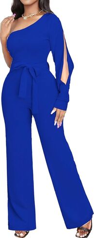 sexycherry Formal Jumpsuits for Women Sexy V Neck Ruffle Sleeve Hot Pink Overlay One Piece Long Straight Pants Clubwear Dressy Rompers with Zipper in Saudi Arabia