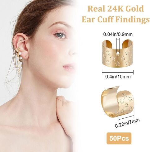 Beebeecraft 1 Box 50Pcs Ear Cuff Findings Sterling Silver Ear Clips Set with Hole 0.9mm Non Piercing Earrings for Earring Making Craft in Saudi Arabia
