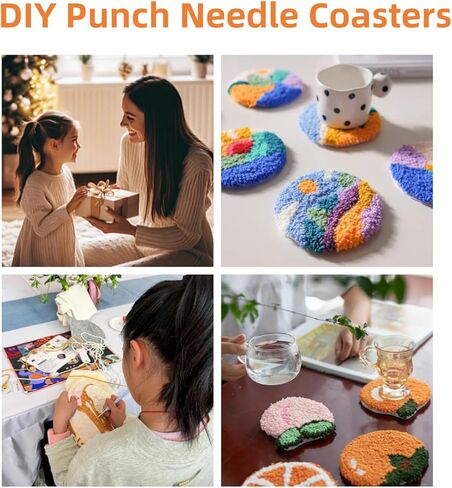 4 Set DIY Punch Needle Coaster Kits Beautiful Cute Flowers Field Easy for Beginners with Adhesive Felt Hoop Punch Needle Embroidery Starter Set with Pattern for Drink Cups Mat Home Decor-14 in Saudi Arabia