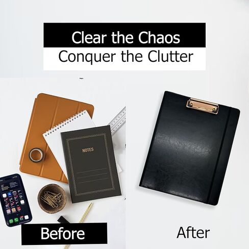 Foldable Padfolio Clipboard with Included Notepad, Phone Pocket and Business Card Holder | Faux Leather Portfolio for Women, Men, Nurses, Wedding, and Legal | Work Organizer Folder (Black) in Saudi Arabia