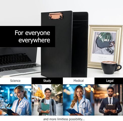Foldable Padfolio Clipboard with Included Notepad, Phone Pocket and Business Card Holder | Faux Leather Portfolio for Women, Men, Nurses, Wedding, and Legal | Work Organizer Folder (Black) in Saudi Arabia