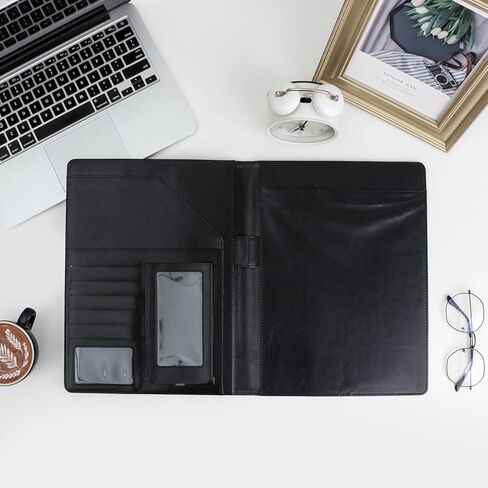 Foldable Padfolio Clipboard with Included Notepad, Phone Pocket and Business Card Holder | Faux Leather Portfolio for Women, Men, Nurses, Wedding, and Legal | Work Organizer Folder (Black) in Saudi Arabia