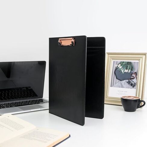 Foldable Padfolio Clipboard with Included Notepad, Phone Pocket and Business Card Holder | Faux Leather Portfolio for Women, Men, Nurses, Wedding, and Legal | Work Organizer Folder (Black) in Saudi Arabia