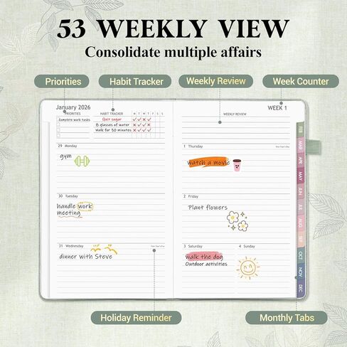 2026-2027 Planner Weekly and Monthly, Jul 2026 - Jun 2027, A5 Linen Cover Calendar Planner 2026-2027, Agenda Book with Colorful Monthly Tabs, Inner Pocket (5.8" x 8.3", Purple) in Saudi Arabia