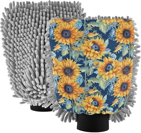 AIXIWAWA Car Wash Mitt Washing Glove Scratch Free Water Absorbent 2 Pack Medium Retro Sunflower Print in Saudi Arabia