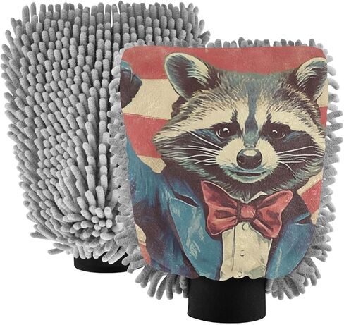 AIXIWAWA Car Wash Mitt Washing Glove Scratch Free Water Absorbent 2 Pack Large American Raccoon Print in Saudi Arabia