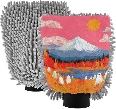 AIXIWAWA Wild Halloween Print Car Wash Mitt Washing Glove Scratch Free Water Absorbent 2 Pack Medium in Saudi Arabia