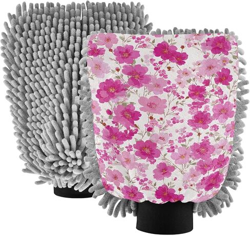 AIXIWAWA Watercolor Floral Print Car Wash Mitt Washing Glove Scratch Free Water Absorbent 2 Pack Medium in Kuwait