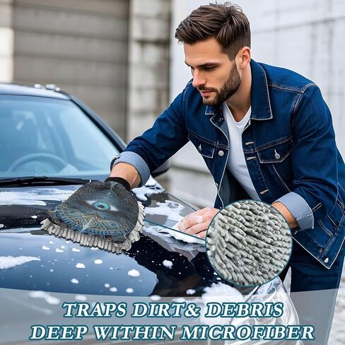 AIXIWAWA Car Wash Mitt Washing Glove Scratch Free Water Absorbent 2 Pack Medium Blue Pattern Eye Print in Saudi Arabia